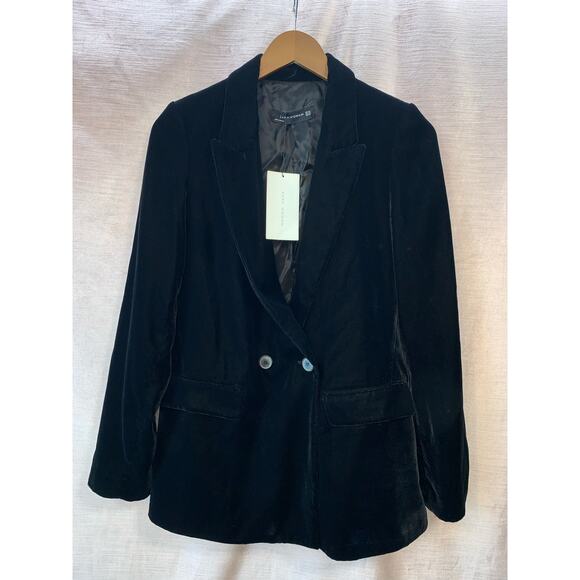 NWT Zara Woman Velvet Double-Breasted Blazer Jacket Size XS in Black - Picture 3 of 9